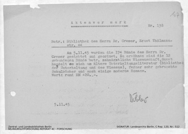 Landesarchiv Berlin, C Rep. 120 Nr. 512, Bl. 167