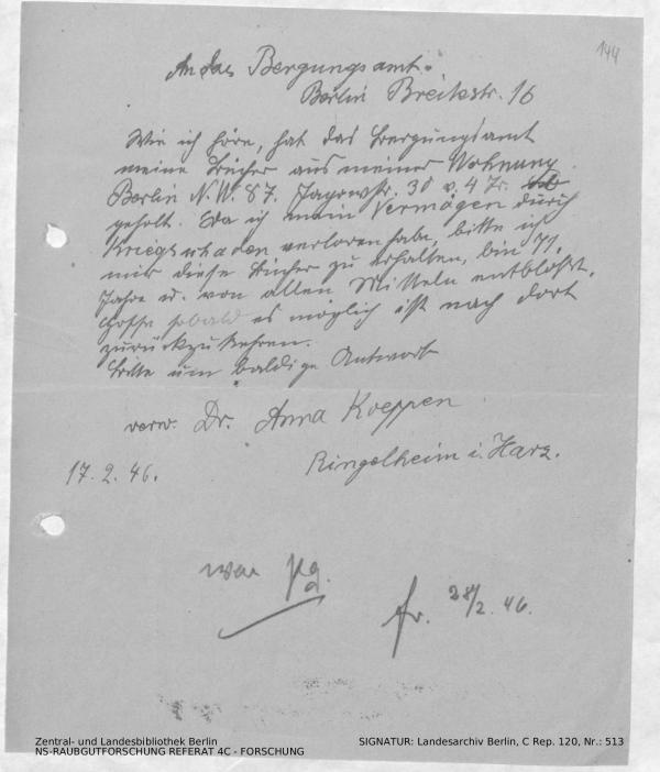 Landesarchiv Berlin, C Rep. 120 Nr. 513, Bl. 144