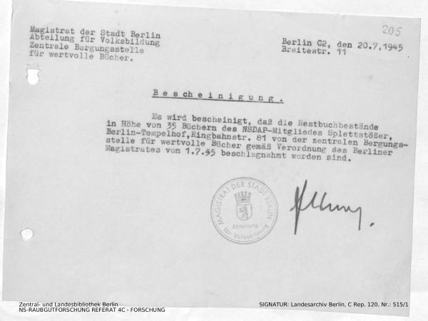 Landesarchiv Berlin, C Rep. 120 Nr. 515/1, Bl. 205